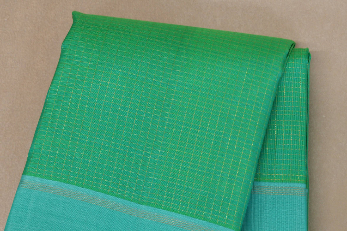 Zari check Bright Sea Green with Aqua Blue Borders Vintage Kanjivaram Silk Saree body