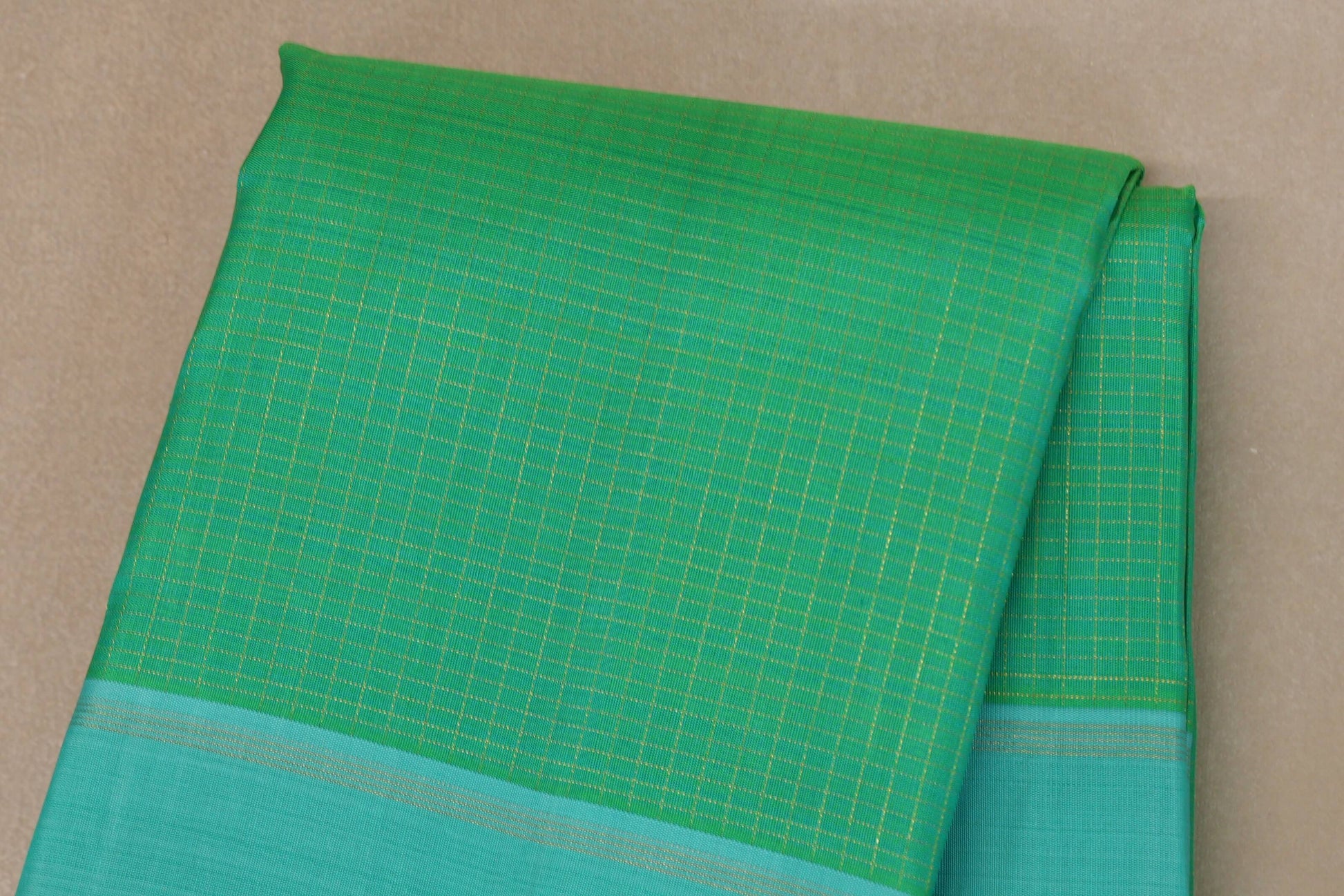 Zari check Bright Sea Green with Aqua Blue Borders Vintage Kanjivaram Silk Saree body