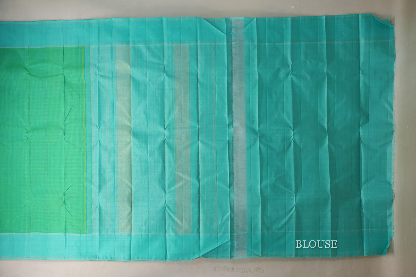 Bright Sea Green with Aqua Blue Borders Vintage Kanjivaram Silk Saree blouse