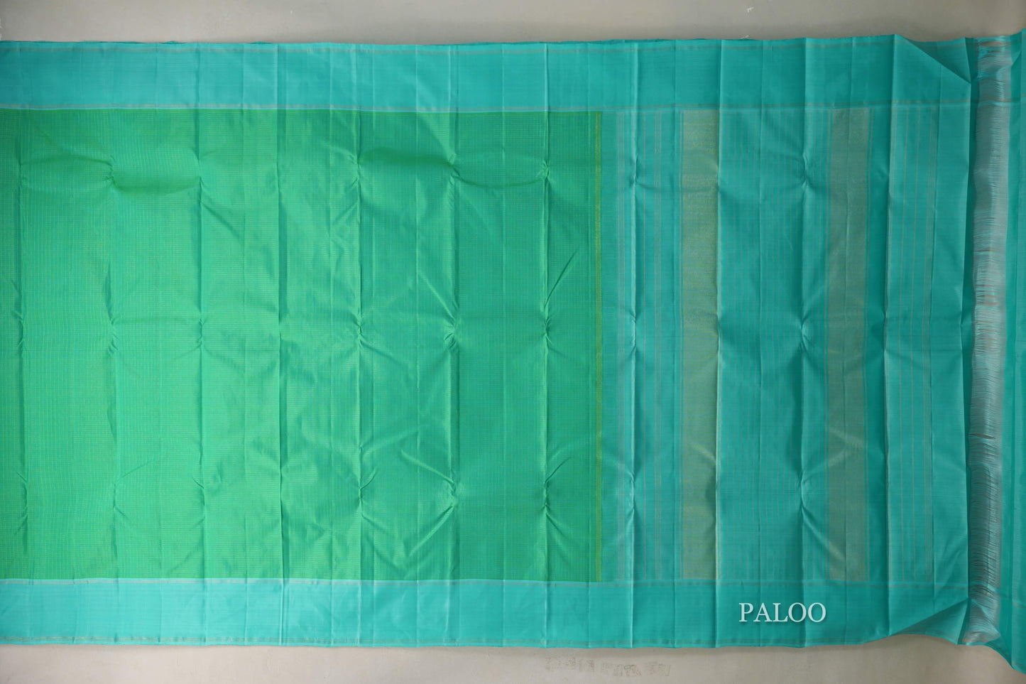 Bright Sea Green with Aqua Blue Borders Vintage Kanjivaram Silk Saree paloo