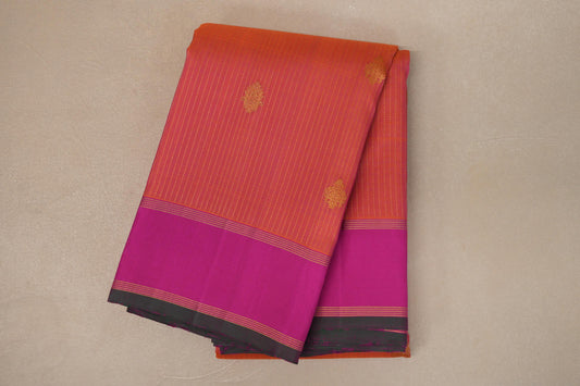 Dual Tone of Pink and Orange Vaira Oosi Vintage Kanjivaram Silk Saree