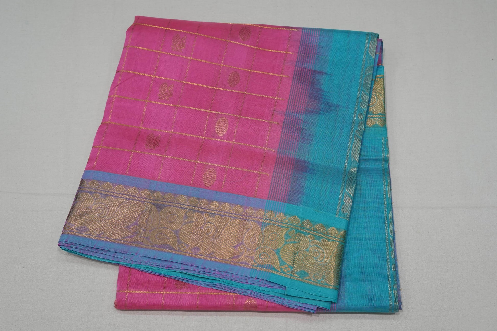 Baby pink silk cotton saree
