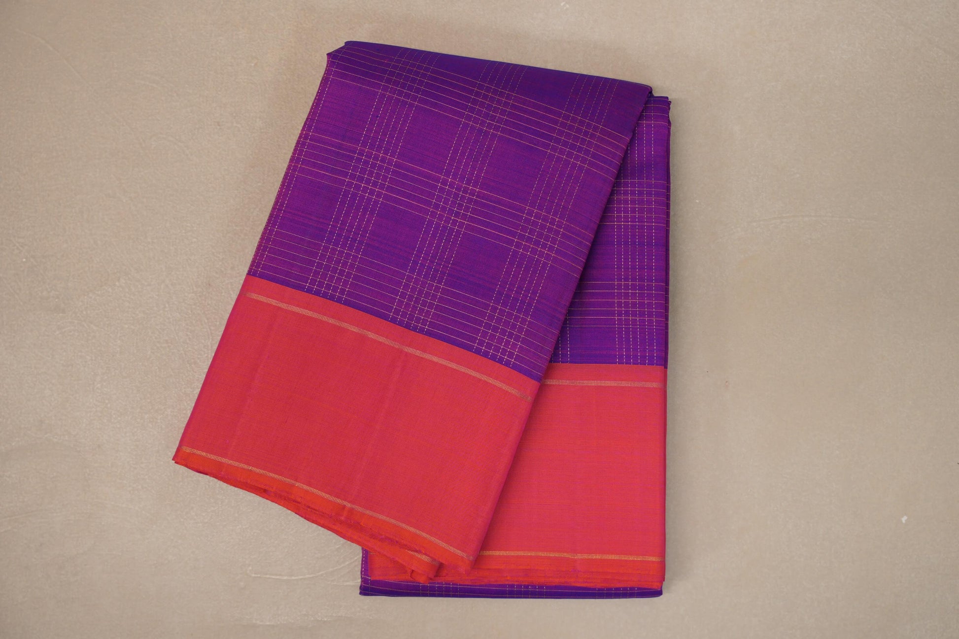 Dual Tone of Pink and Blue with Orangish Pink Borders Vintage Kanjivaram Silk Saree