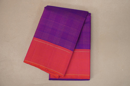 Dual Tone of Pink and Blue with Orangish Pink Borders Vintage Kanjivaram Silk Saree