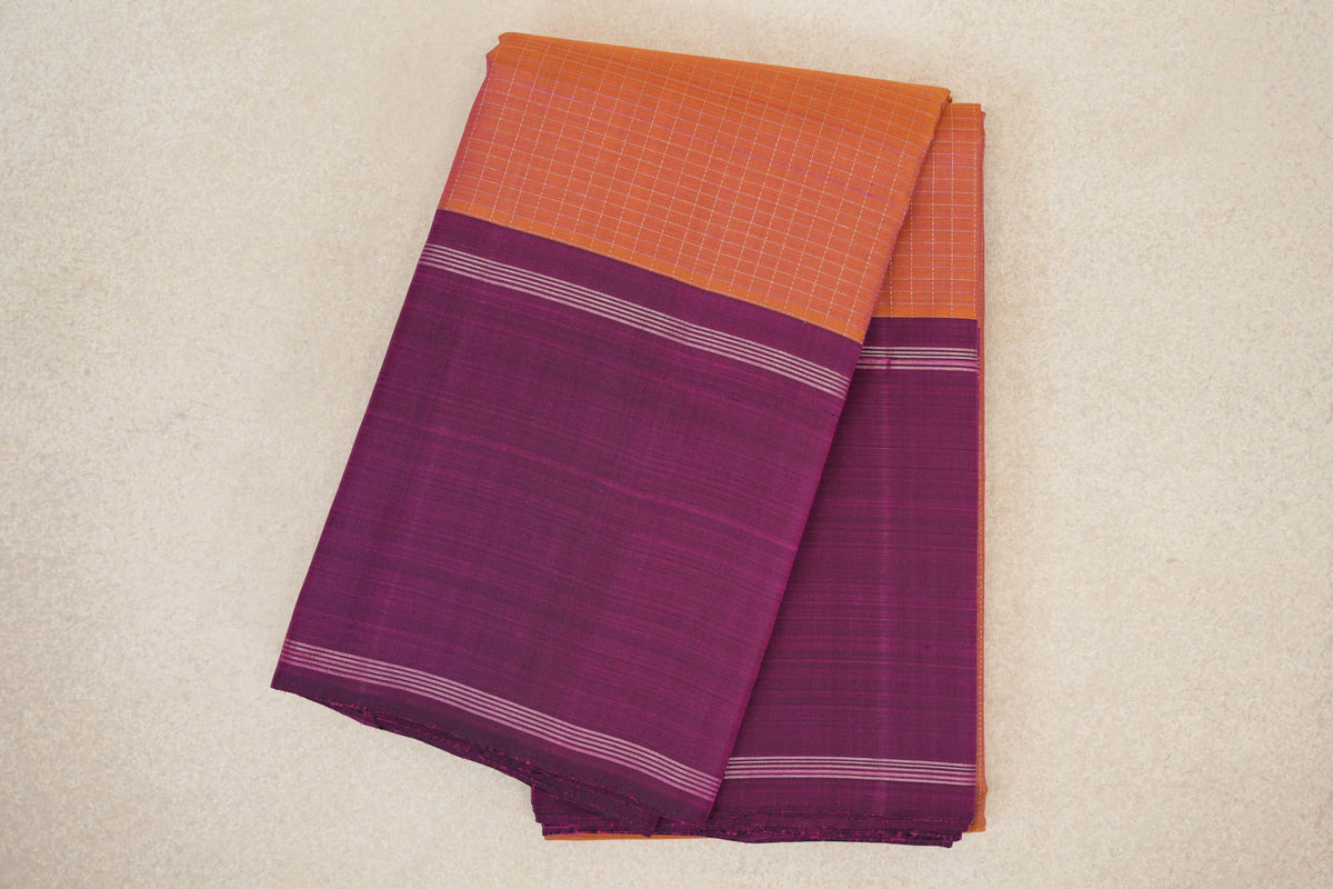 Dual Tone of Mustard Yellow and Pink with Deep Magenta Purple Borders Vintage Kanjivaram Silk Saree