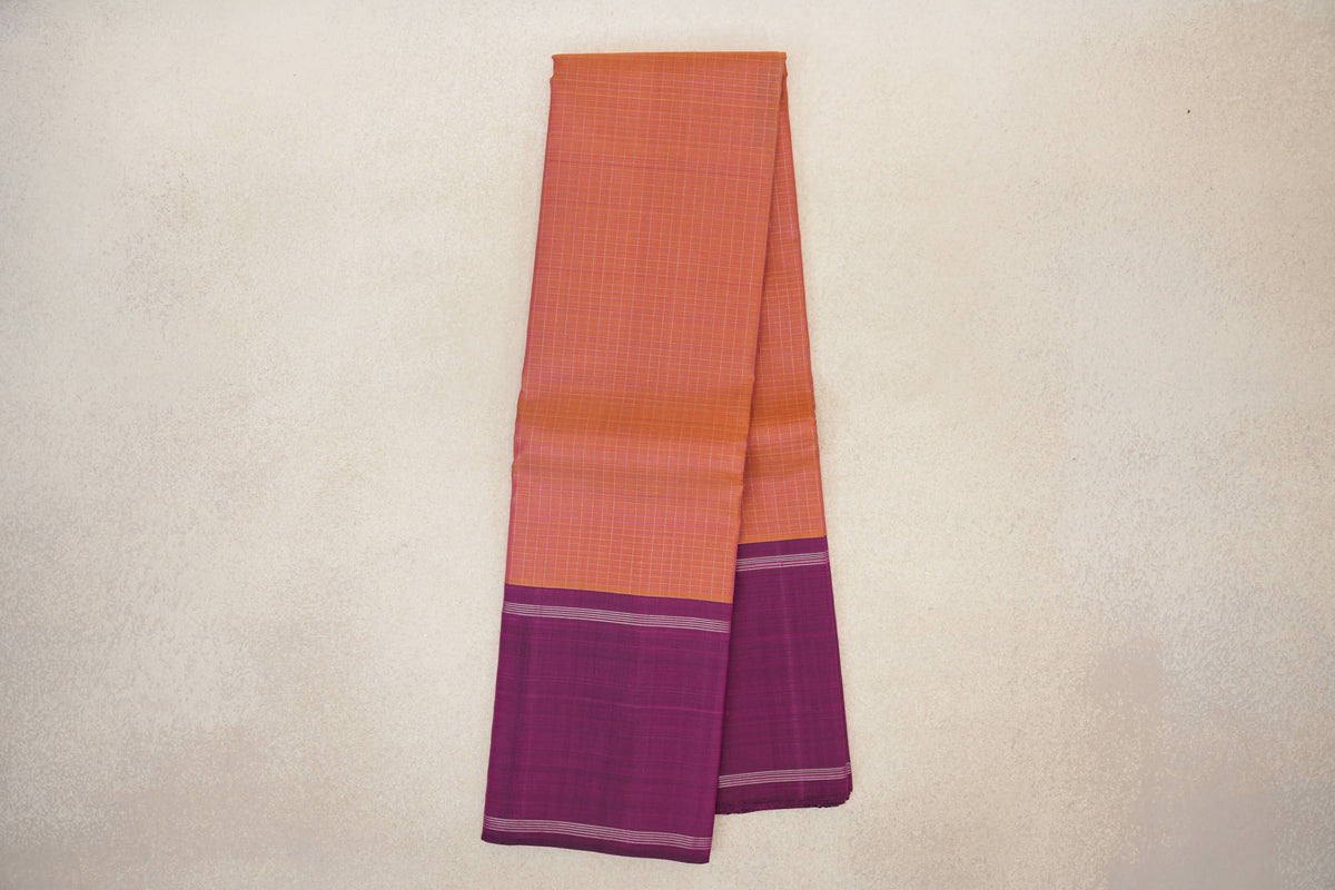 Online Dual Tone of Mustard Yellow and Pink with Deep Magenta Purple Borders Vintage Kanjivaram Silk Saree