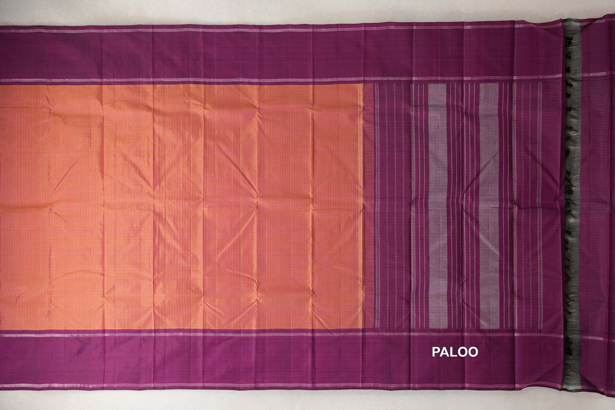 Dual Tone of Mustard Yellow and Pink with Deep Magenta Purple Borders Vintage Kanjivaram Silk Saree paloo