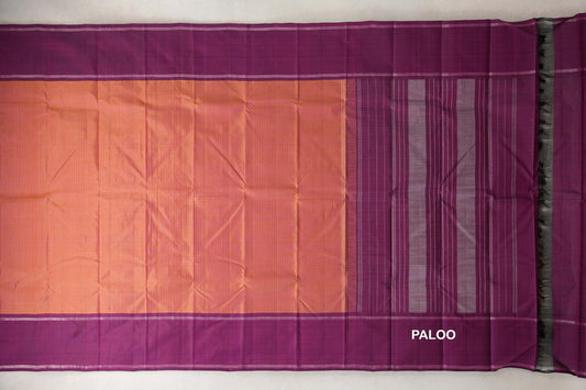 Dual Tone of Mustard Yellow and Pink with Deep Magenta Purple Borders Vintage Kanjivaram Silk Saree paloo