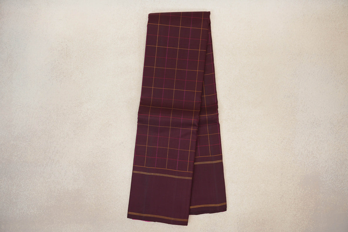 Online Wine Maroon with Rettai Pettu Borders Vintage Kanjivaram Silk Saree