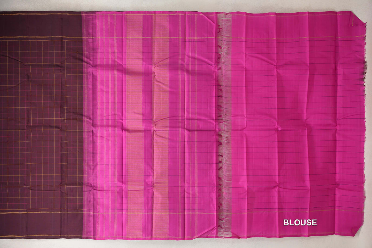 Wine Maroon with Rettai Pettu Borders Vintage Kanjivaram Silk Saree blouse