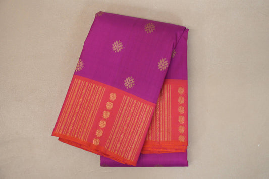 Deep Magenta with Orangish Pink Borders Vintage Kanjivaram Silk Saree