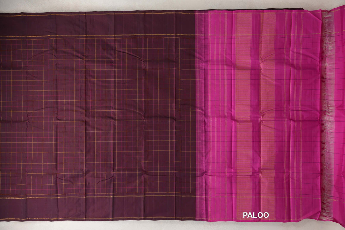 Wine Maroon with Rettai Pettu Borders Vintage Kanjivaram Silk Saree paloo