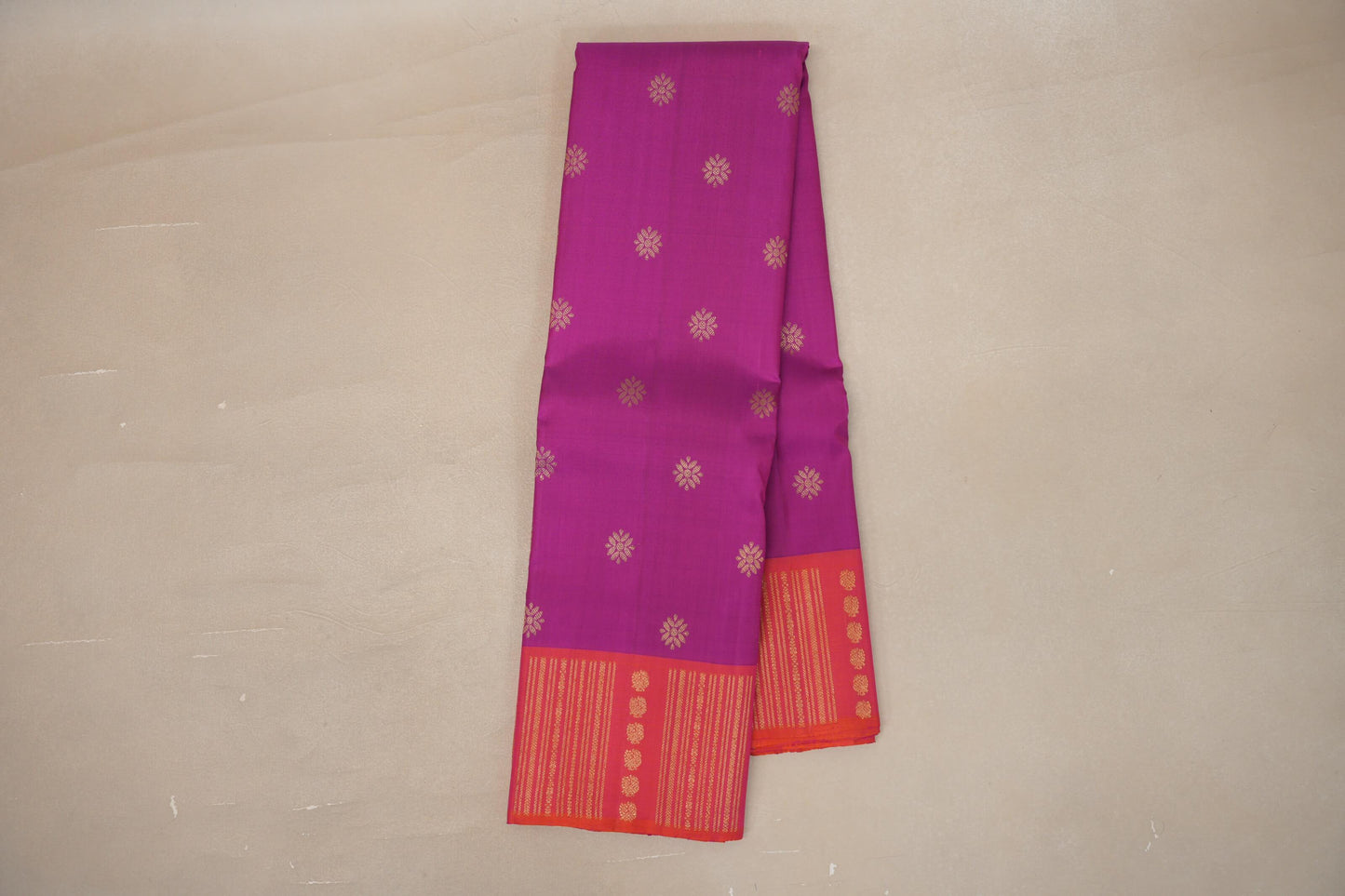 Online Deep Magenta with Orangish Pink Borders Vintage Kanjivaram Silk Saree
