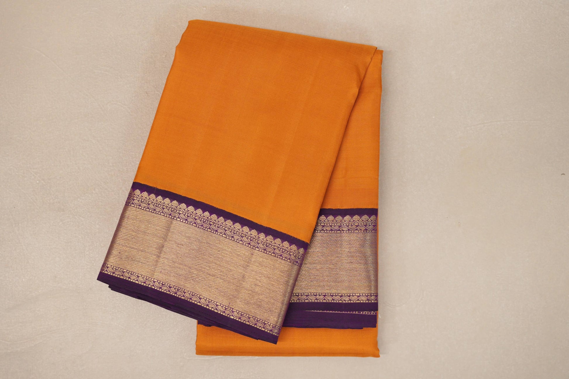 Mustard Orange with Deep Purple Borders Vintage Kanjivaram Silk Saree