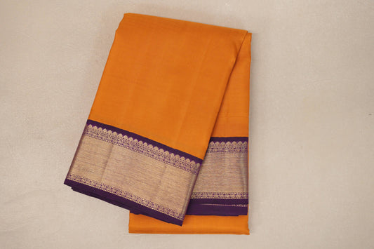 Mustard Orange with Deep Purple Borders Vintage Kanjivaram Silk Saree
