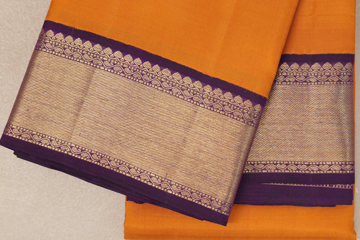 Mustard Orange Vintage Kanjivaram Silk Saree borders