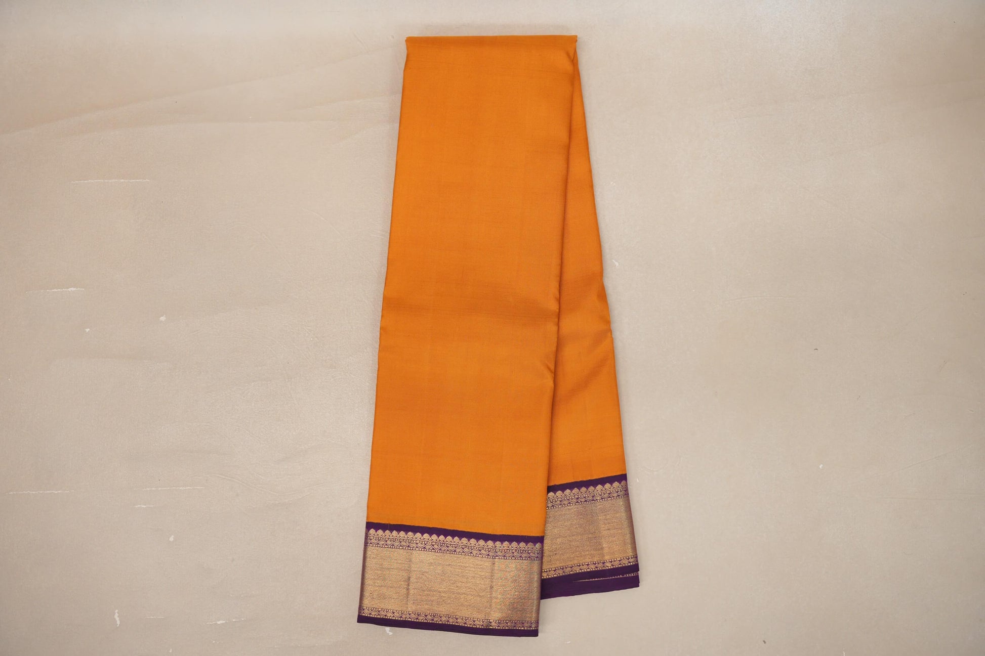 Online Mustard Orange with Deep Purple Borders Vintage Kanjivaram Silk Saree