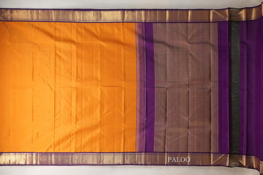 Mustard Orange with Deep Purple Borders Vintage Kanjivaram Silk Saree paloo