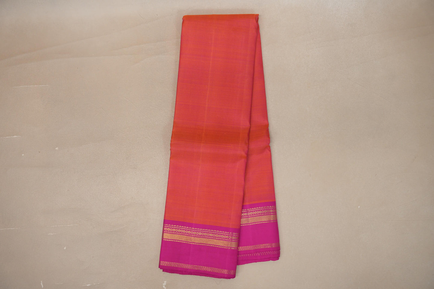Online Dual Tone of Pink and Orange with Bright Pink Borders Vintage Kanjivaram Silk Saree