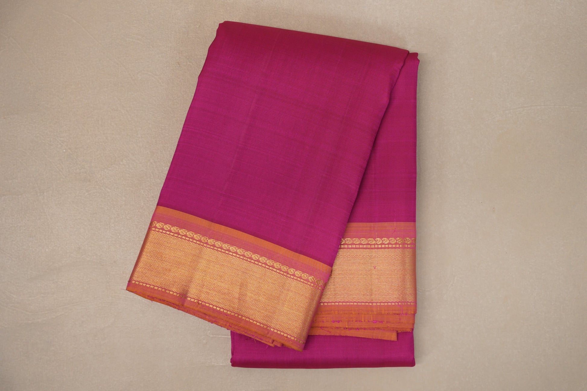 Magenta with Dual Tone of Pink and Mustard Borders Vintage Kanjivaram Silk Saree 