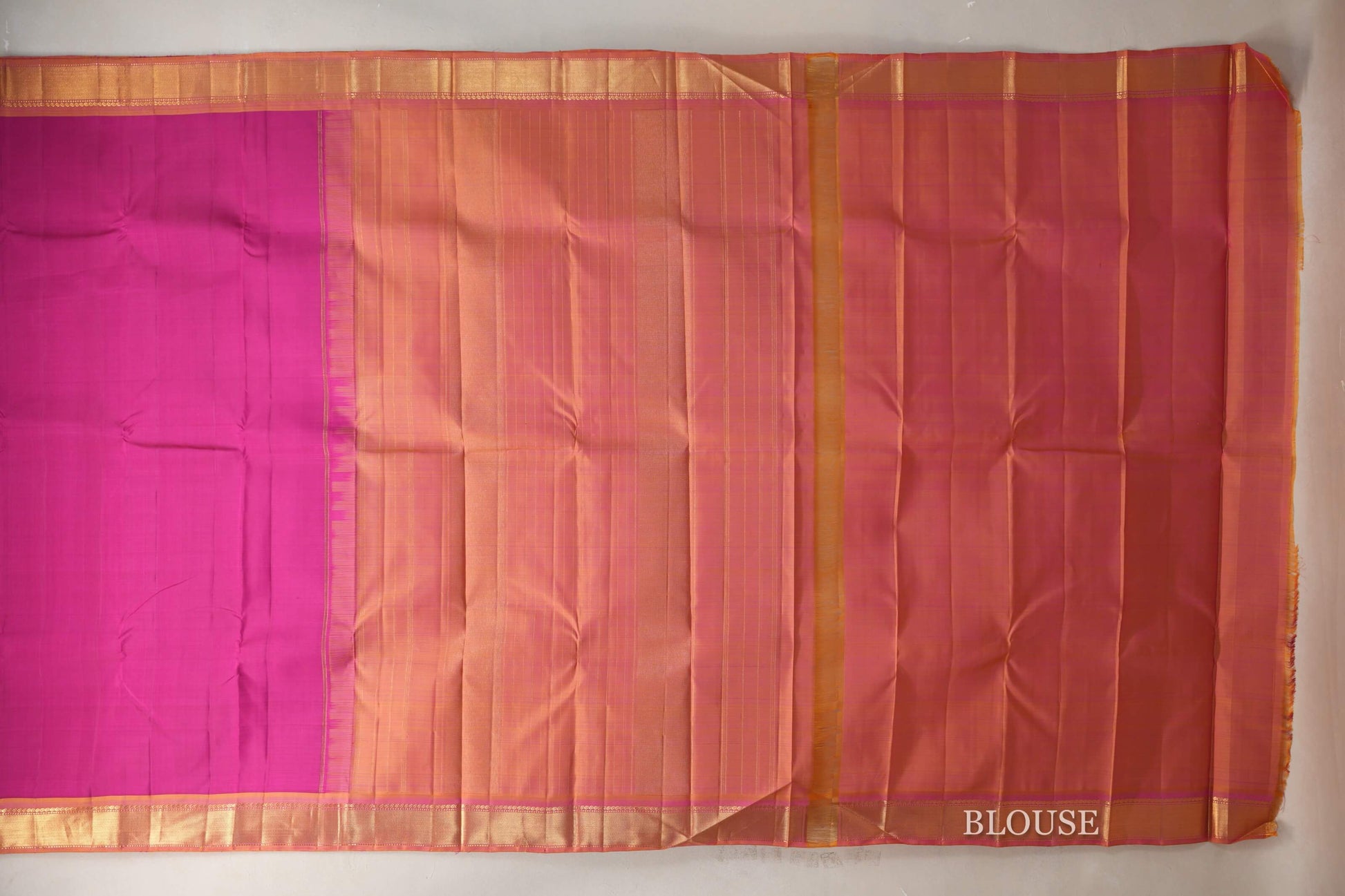 Magenta with Dual Tone of Pink and Mustard Borders Vintage Kanjivaram Silk Saree  blouse