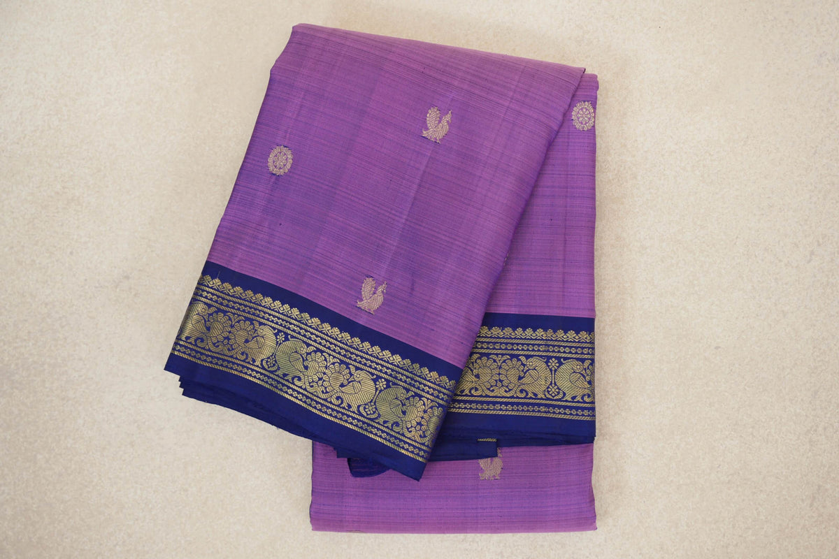 Lavender with Deep Blue Borders Vintage Kanjivaram Silk Saree