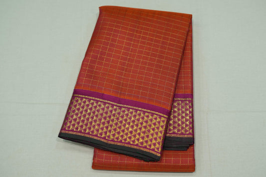 Rust orange kanchipuram silk saree