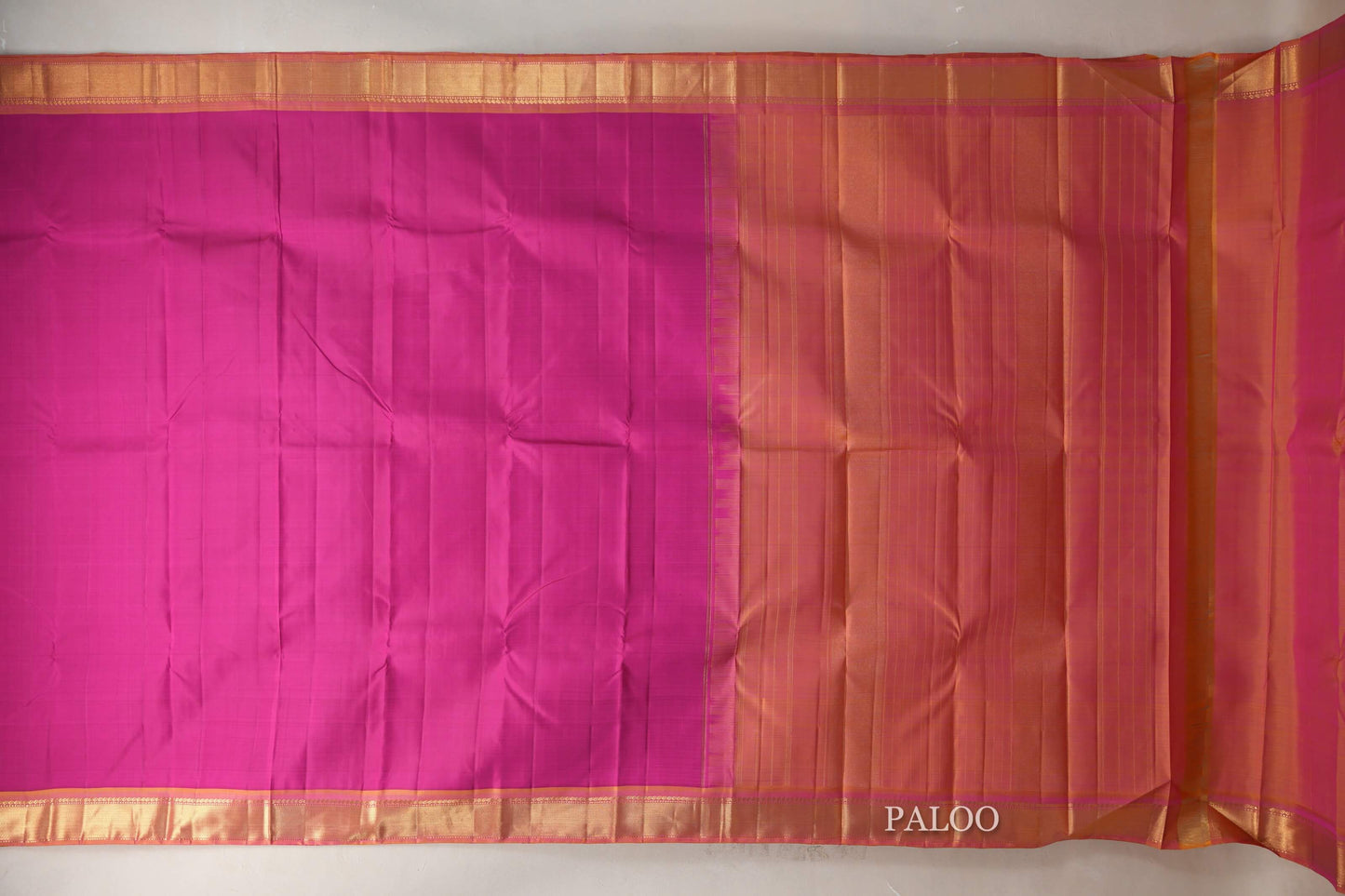Magenta with Dual Tone of Pink and Mustard Borders Vintage Kanjivaram Silk Saree paloo