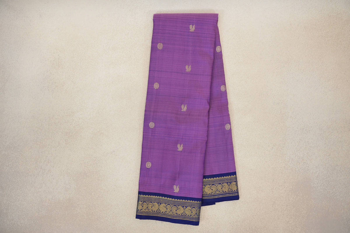 Online Lavender with Deep Blue Borders Vintage Kanjivaram Silk Saree