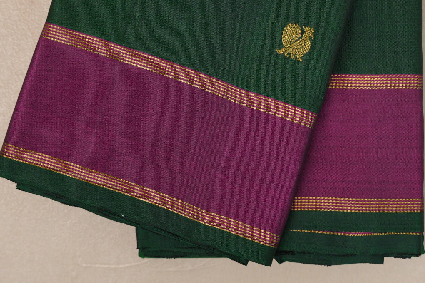 Deep Bottle Green Vintage Kanjivaram Silk Saree borders