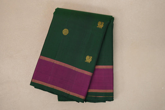 Deep Bottle Green with Deep Magenta Borders Vintage Kanjivaram Silk Saree