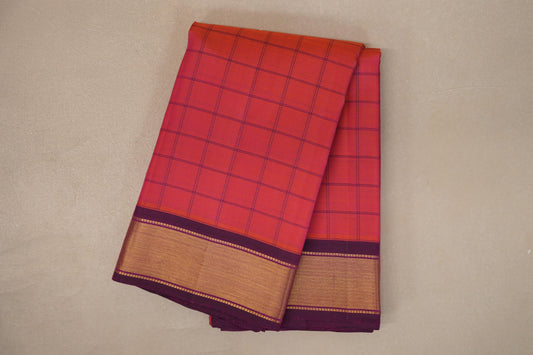 Orangish Pink with Deep Magenta Borders Vintage Kanjivaram Silk Saree