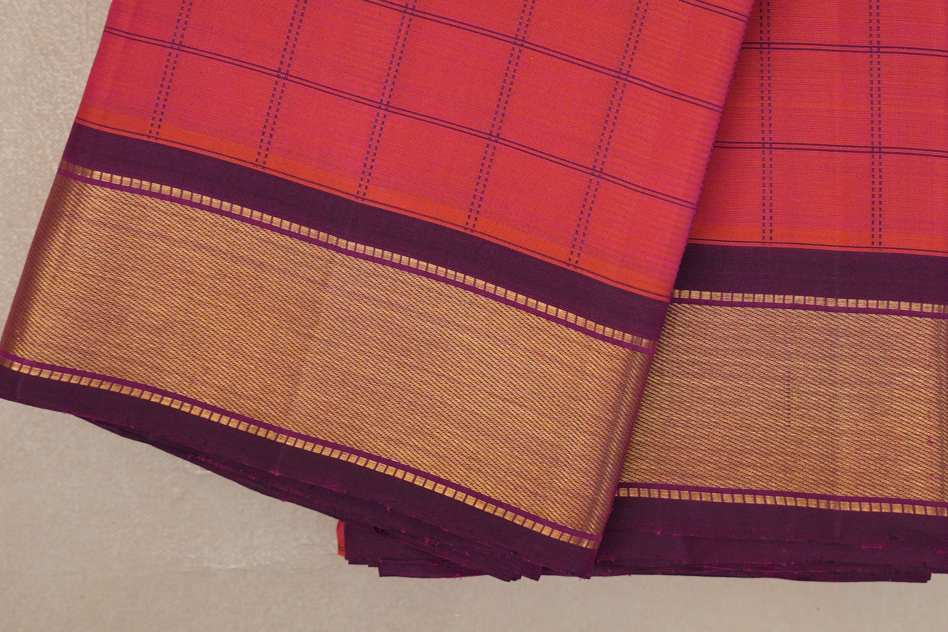 Orangish Pink Vintage Kanjivaram Silk Saree borders