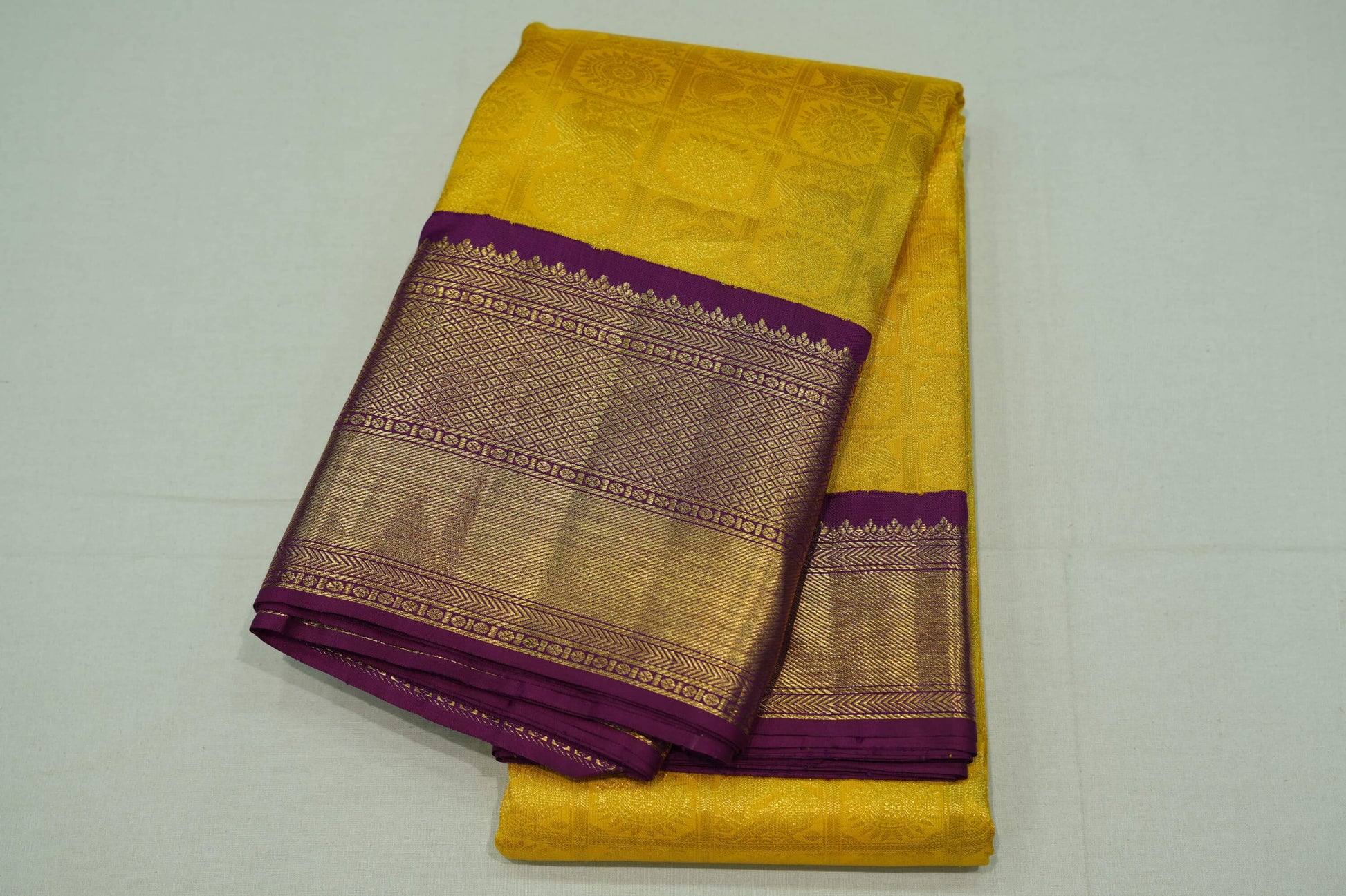 Yellow vintage kanchipuram silk saree
