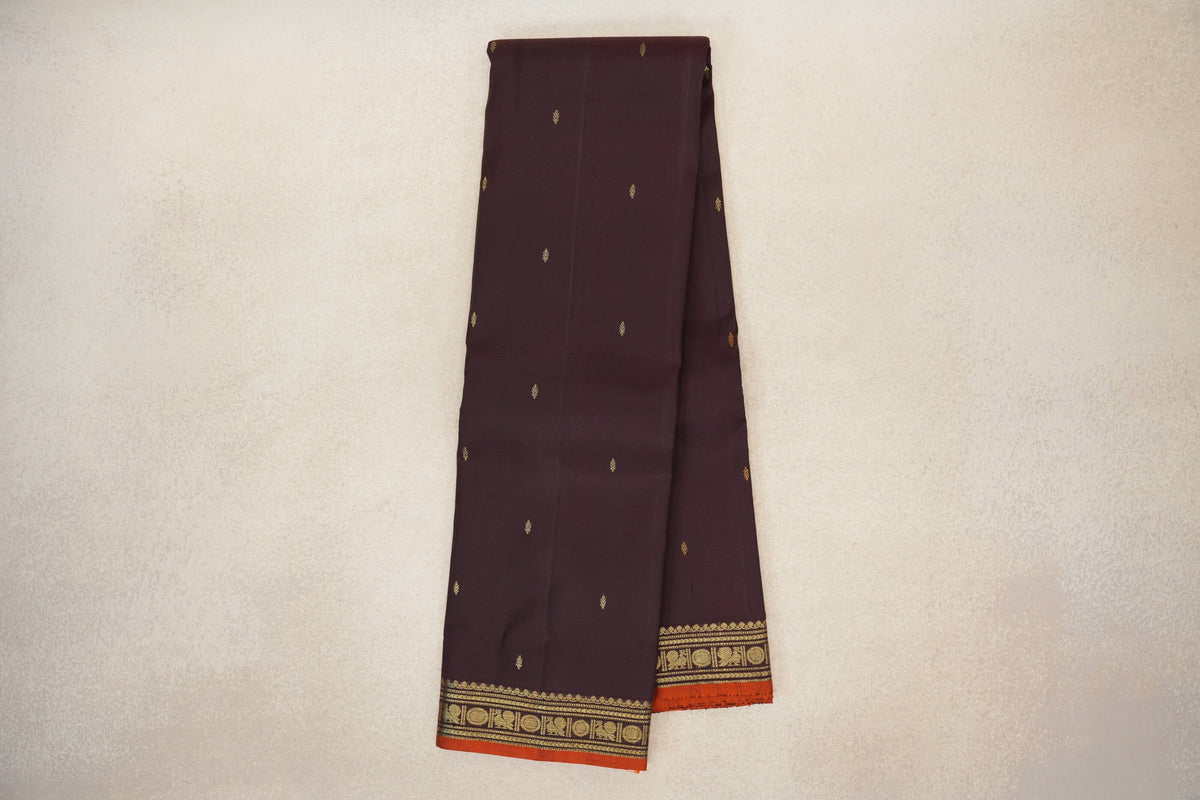 Online Deep Plum Brown Vintage Kanjivaram Silk Saree