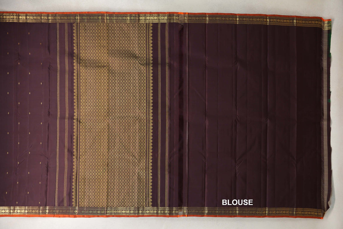 Deep Plum Brown Vintage Kanjivaram Silk Saree blouse