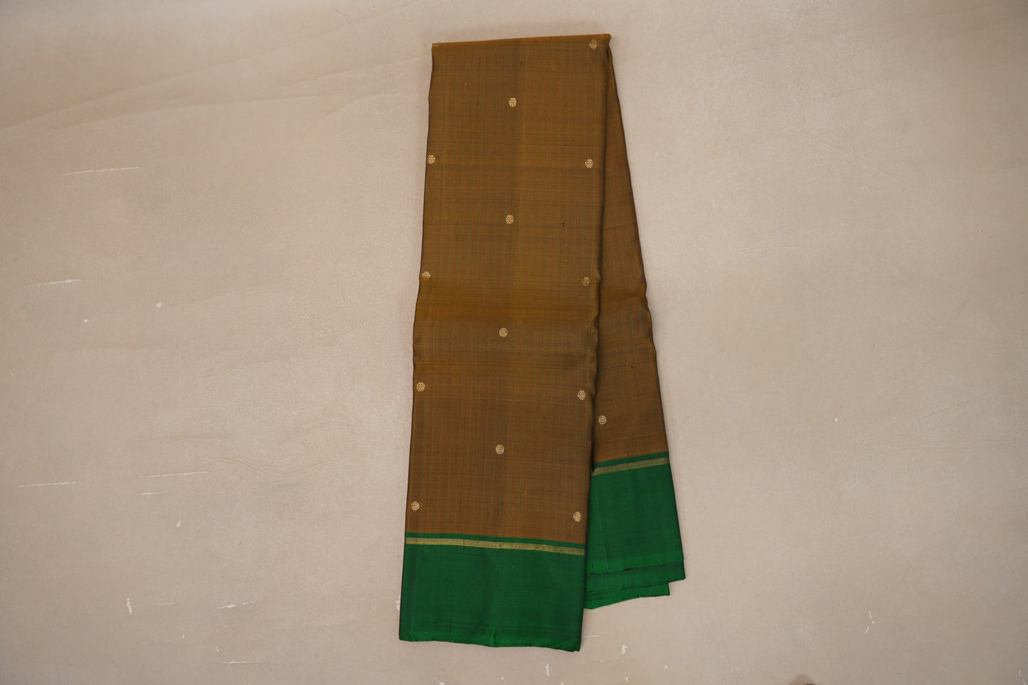 Online Olive Green/Brown with Leaf Green Borders Vintage Kanjivaram Silk Saree