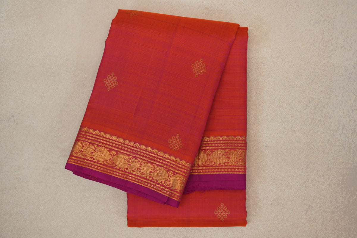 Dual Tone of Pink and Orange Vintage Kanjivaram Silk Saree