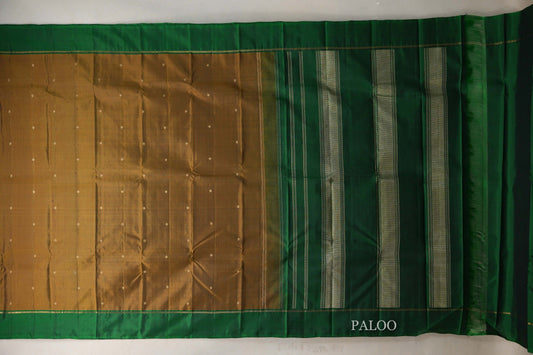 Olive Green/Brown with Leaf Green Borders Vintage Kanjivaram Silk Saree paloo