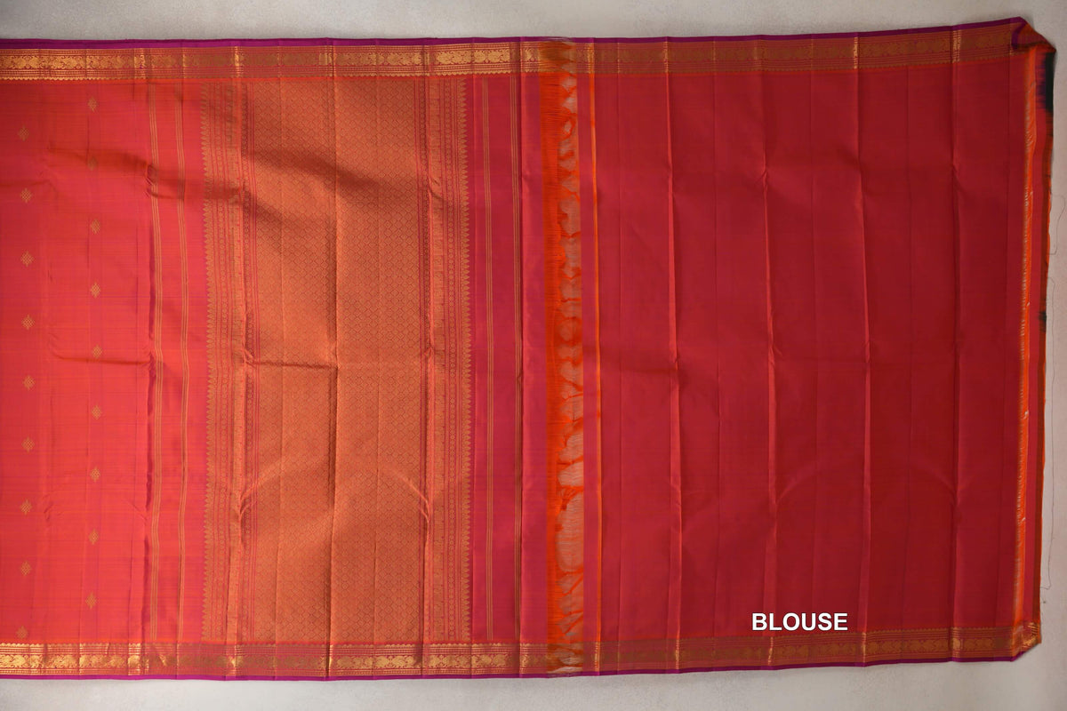 Dual Tone of Pink and Orange Vintage Kanjivaram Silk Saree blouse