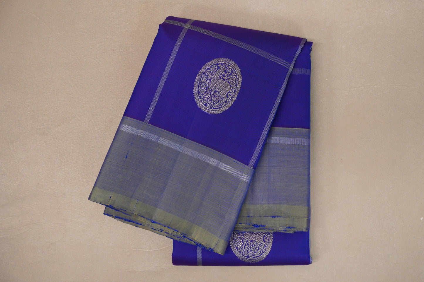 Dual Tone of Violet and Blue with Dual Tone of Blue and Elaichi Borders Vintage Kanjivaram Silk Saree