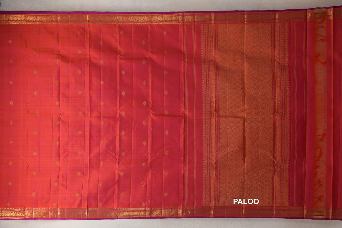 Dual Tone of Pink and Orange Vintage Kanjivaram Silk Saree paloo