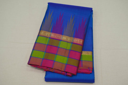 Dark sky blue kanchipuram silk saree