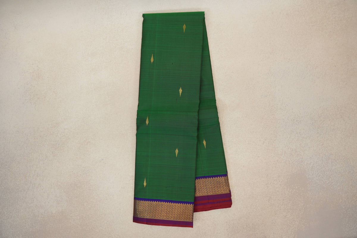Online Forest Green with Deep Violet with Deep Red Selvedge Borders Vintage Kanjivaram Silk Saree