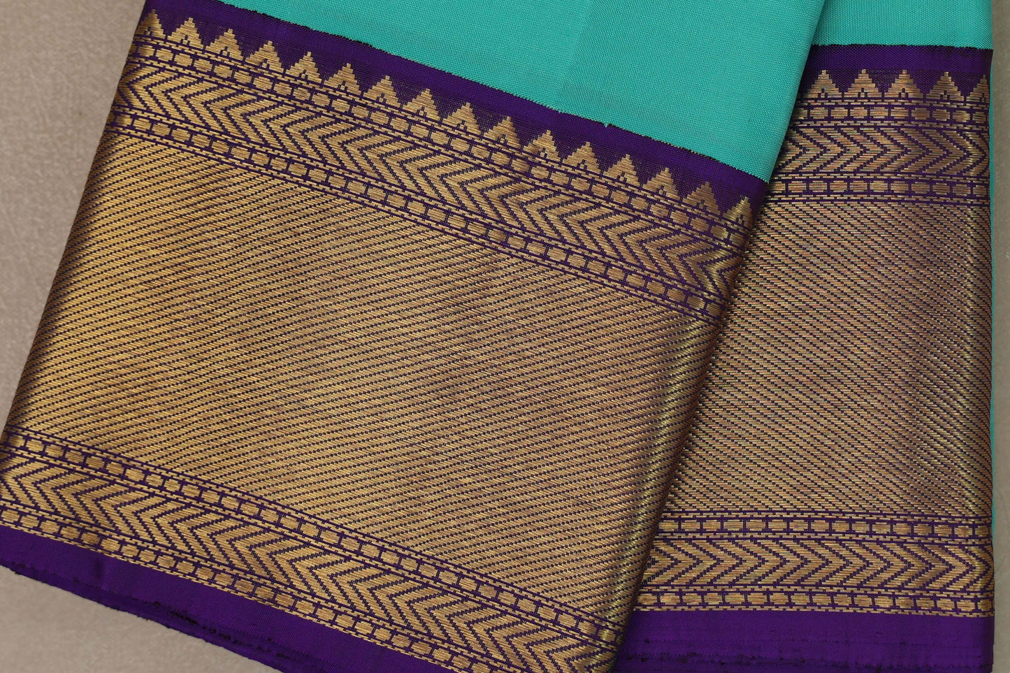 Aqua blue with Royal Purple borders Vintage Kanjivaram Silk Saree SS9374