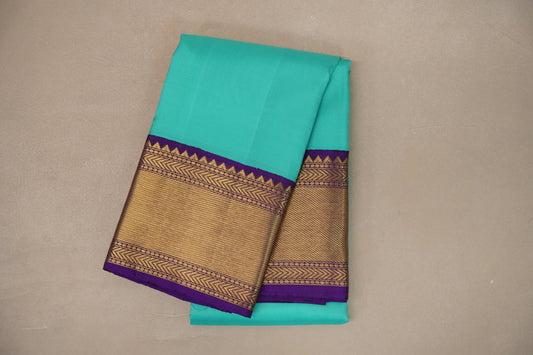 Aqua blue with Royal Purple borders Vintage Kanjivaram Silk Saree SS9374