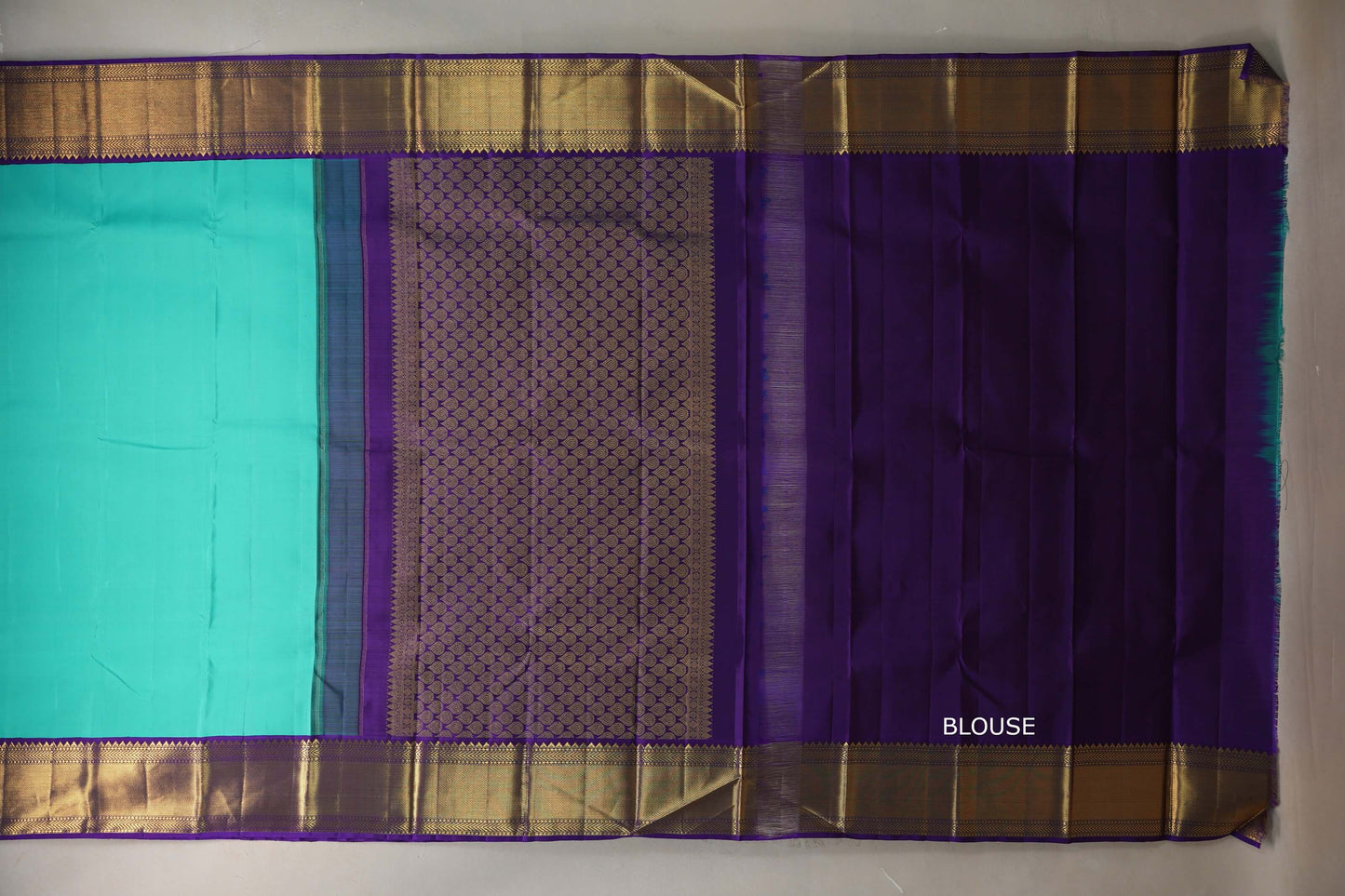 Aqua blue with Royal Purple borders Vintage Kanjivaram Silk Saree SS9374