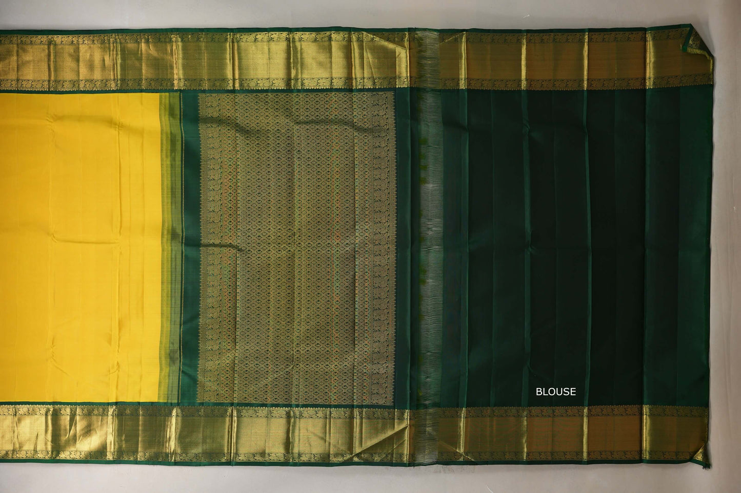 Bright yellow with Bottle Green borders Vintage Kanjivaram Silk Saree SS9375