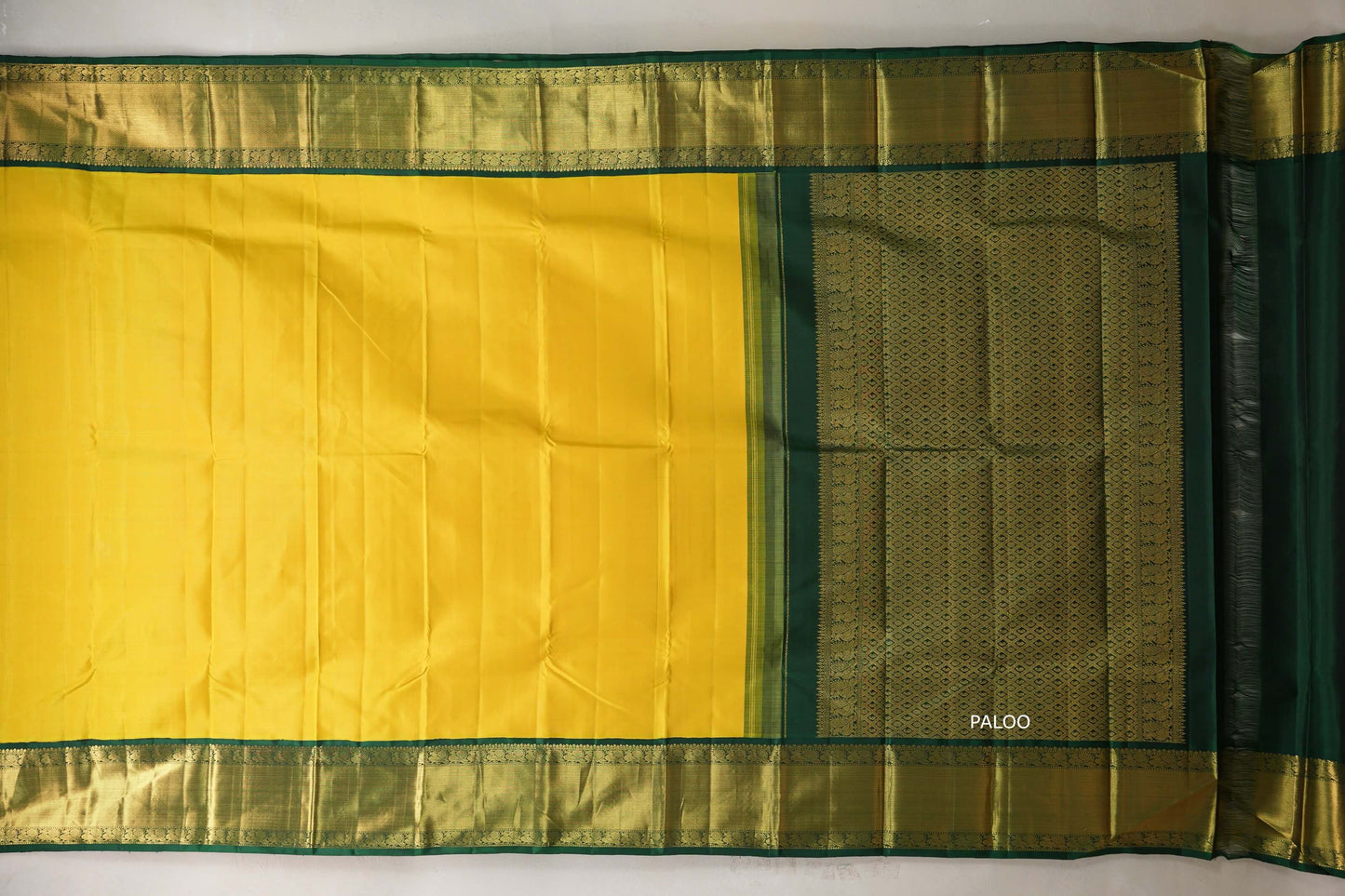 Bright yellow with Bottle Green borders Vintage Kanjivaram Silk Saree SS9375