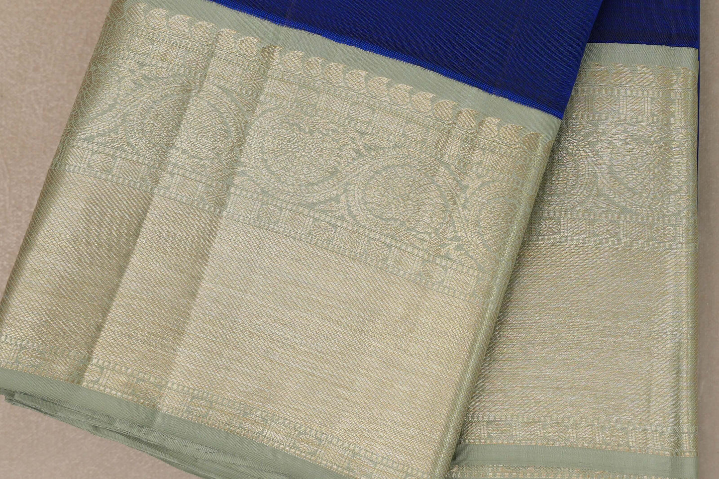 Bright blue with Sage Green borders Vintage Kanjivaram Silk Saree SS9376